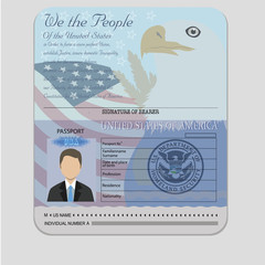 American Passport teamplate with isolated objects vector