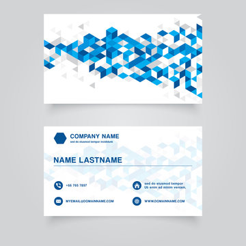 Business Namecard abstract blue geometric background with polygonal triangles, cube pattern. Vector