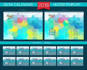 Desk Calendar 2018 Vector Design Template with abstract pattern. Set of 12 Months. vector illustration