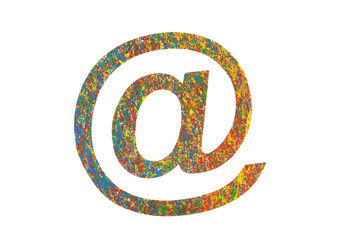 Colorful painted email symbol isolated on white with clipping path