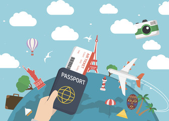 Time to Travel Around the World concept with hand holding passport 