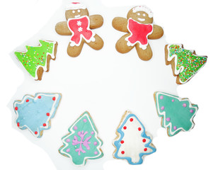 christmas cookies gingerbread and decoration on wooden background