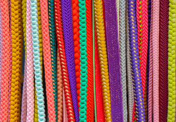 close up on asian colorful rope knitting craft