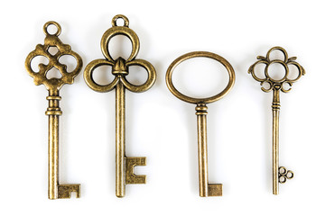 Vintage Keys Collection Isolated On White Background