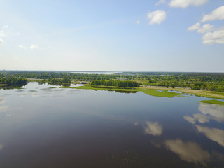 Riga lake Aerial drone top view Latvia