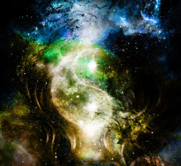 Obraz na płótnie Canvas Yin Yang Symbol in cosmic space. Cosmic background.