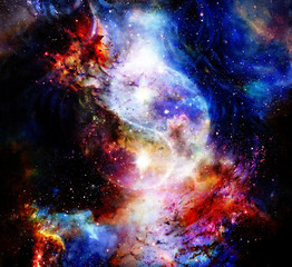 Yin Yang Symbol in cosmic space. Cosmic background. - obrazy, fototapety, plakaty