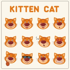 Obraz premium Emoticons set cartoon kitten cat face. Collection isolated funny kitten cat different emotion.