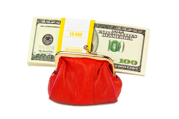 Red purse and money