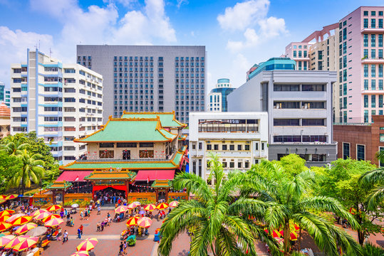 Singapore cityscape at Kwan Im Thong Hood Cho Temple.
