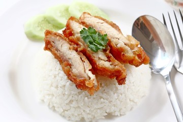 fry chicken rice , Thai food