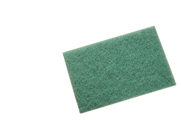 green scrub sponge for clean up on white background