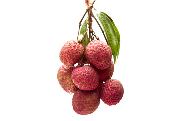 Fresh lychees with leaves
