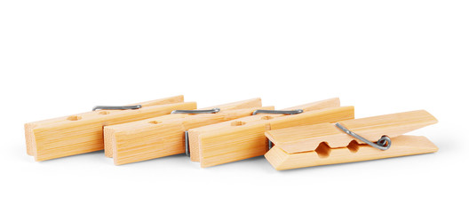 Wooden Cloth Pegs Isolated on White Background