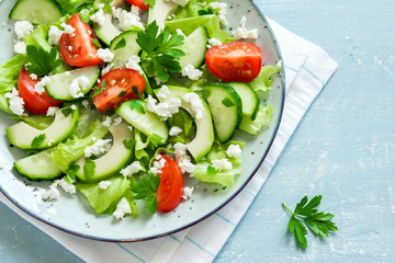 Green salad with avocado and feta