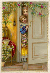 Cmas Card - May We Come In. Date: circa 1880