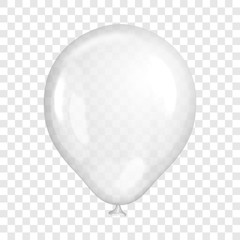 Realistic white balloon, isolated on transparent background. Balloon for birthday party, branding, celebration, festival. Bright glossy balloon. Holiday vector Illustration.