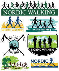 Vector collection of Nordic walking labels for logos, stickers, shirts ecc. - obrazy, fototapety, plakaty