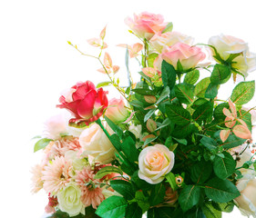 Obraz na płótnie Canvas beautiful artificial roses flowers bouquet arragngement isolated white background