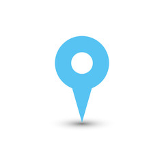 Blue map pointer with dropped shadow on white background. EPS10 vector illustration.