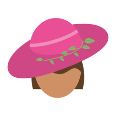 head of faceless woman wearing elegant embellished hat with leaves icon image vector illustration design 