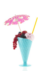 Glass with ice cream and fruit of the forest