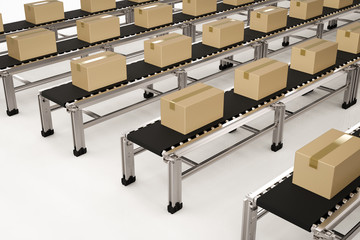 Fototapeta premium carton boxes on conveyor belts