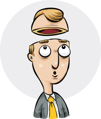 A cartoon man whose head has been split open showing that he has an empty head with no brain.