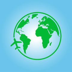 Airplane icon travel. Trip round the world. Flat design style.
