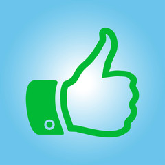 Like  icon. Hand finger up sign. Thumb up symbol. Flat design style. 