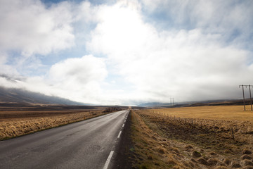 Fototapeta na wymiar Asphalt road on the beautiful landscape in the east of Iceland