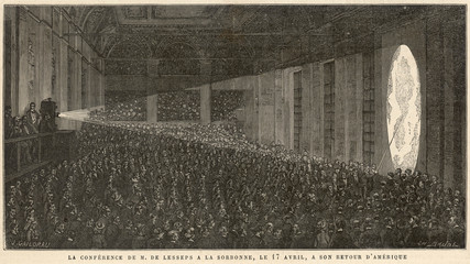 Ferdinand de Lesseps talks about the Panama Canal. Date: 17 April 1880