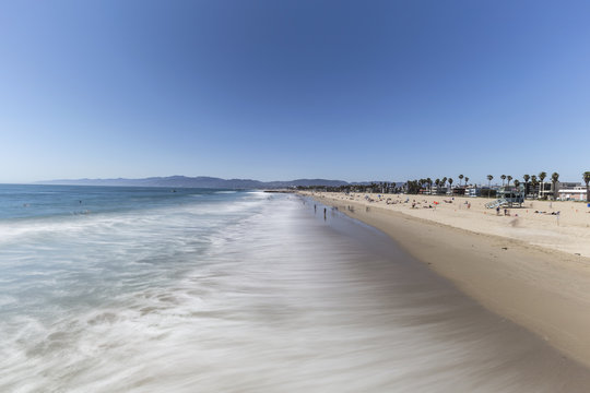 Venice Beach with motion blur water in Los Angeles, California.  