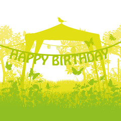 Pavillon und Party mit Geburtstagsschriftzug  im Garten