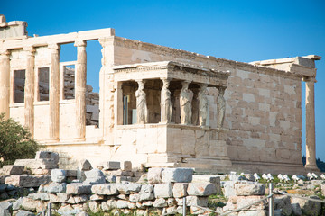 Fototapeta na wymiar Erechtheion with Porch of the Caryatids Acropolis Athens, Greece.