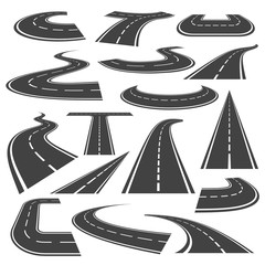 Curved roads icon flat style set