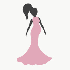 Fototapeta na wymiar Silhouette of a pregnant woman in a long pink dress