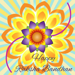 Happy Raksha Bandhan. Elegant greeting card with beautiful rakhi for Indian festival of brother and sister love, celebration. 