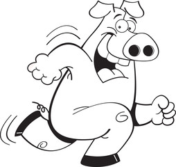 Black and white illustration of a pig running.