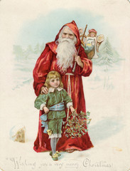 Father Christmas and small boy      . Date: 19th century