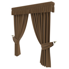 Classic brown curtain. Isolated on white. 3D illustration, clipping path