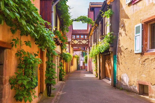 Picturesque street in Kaysersberg, Alsace, France