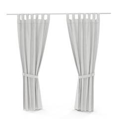 Classic warm white curtain. Front view. Isolated on white. 3D illustration. Include path.