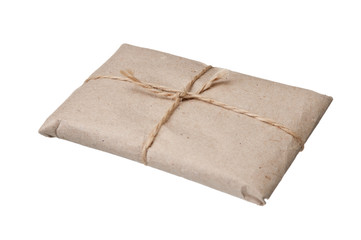 parcel wrapped with brown kraft paper