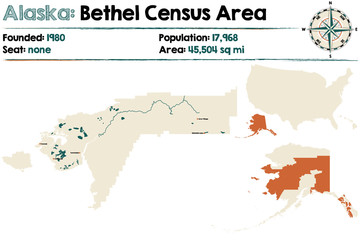 Obraz premium Large and detailed map of Bethel Census Area in Alaska