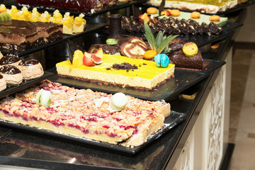 tray of assorted food for salad buffet