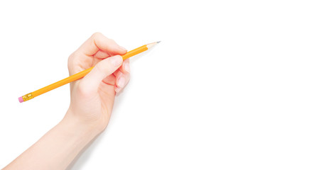  Hand with pencil isolated on white