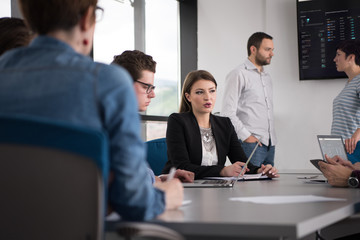 Business Team At A Meeting at modern office building