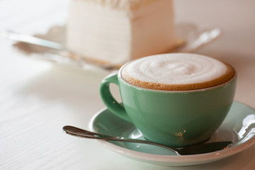 Coffee and Cake on White Table