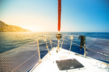 Fototapeta na wymiar Sailing yacht in the sea. Summer travel vacation.
